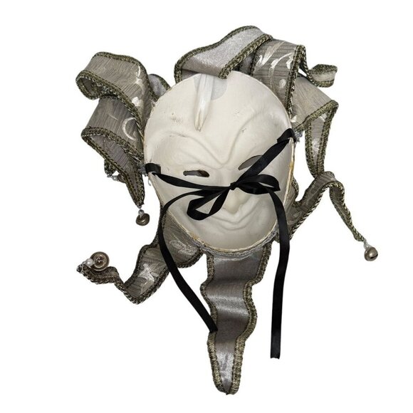 Jester Mask Venetian Style Masquerade Mardigras Wearable Golden Silver Brocade C - Picture 8 of 12